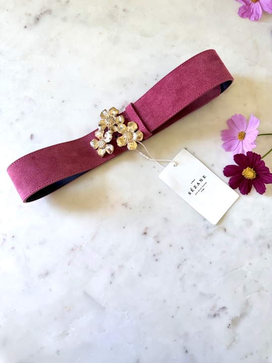 Sezane Nine Belt in Suede Peony, Size 80, with gorgeous Floral Gold Buckle, NWT main image 12